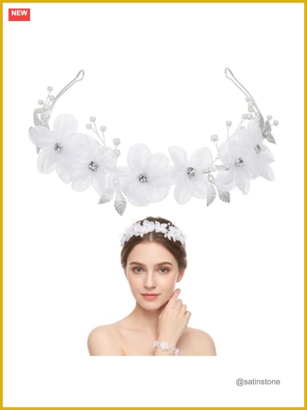 Tulle Flower Headband with Faux Pearls & Rhinestones Hair Accessory